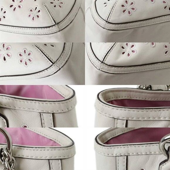 Coach Poppy Daisy Eyelet Leather Chain Tote Bag Ivory & Pink | Style #22438 GUC - Picture 5 of 17